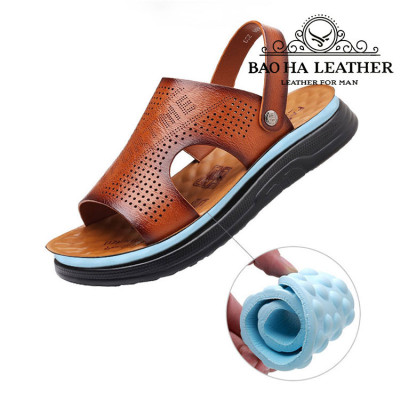 Dép da nam quai ngang đục lỗ thoáng khí BHD888