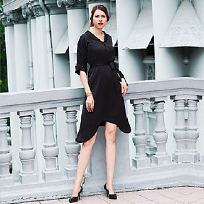 Đầm Tay Liền Đầm Kiểu Sang Trọng Thời trang thiết kế Hity DRE130 (Đen Huyền Bí)