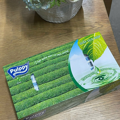 Giấy Lụa Hộp Pulppy Hương Trà Khăn Giấy Rút 100 Tờ 2 Lớp