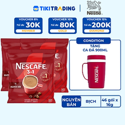 [Tặng Ca Đá 900ML] Combo 3 Bịch NESCAFE 3IN1 Công thức cải tiến - VỊ NGUYÊN BẢN Bịch 46 gói