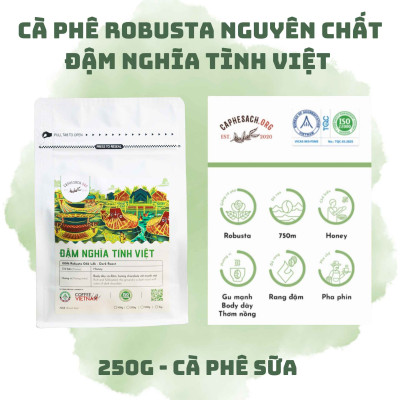 Cà Phê 100% Robusta Honey Nguyên Chất | Rang Đậm | Vị Chocolate, body dày, đậm đà | Pha cà phê sữa