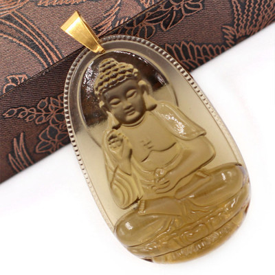 Mặt dây chuyền Phật A Di Đà - đá Obsidian( thạch anh khói ) 3.6cm MPOB7 - tuổi Tuất, Hợi