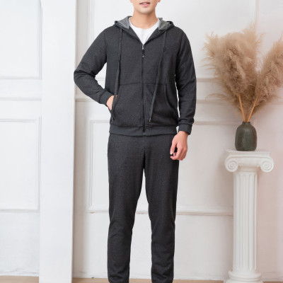 Bộ nỉ hoddie nam ALIGRO  kéo khóa có mũ màu ghi đậm BN.17