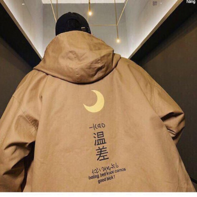 Áo kháic dù có nón in mặt trăng nam nữ mặc form rộng