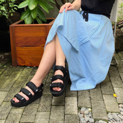 Giày Sandal Nữ The Bily 04W 3 Quai Ngang - Màu Đen BL04WD 