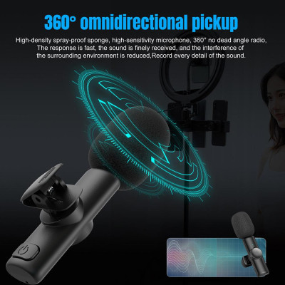 HXSJ F18 2.4G Wireless Microphone Up to 20m Transmission Distance Plug and Play for Live Streaming Vlog Shooting