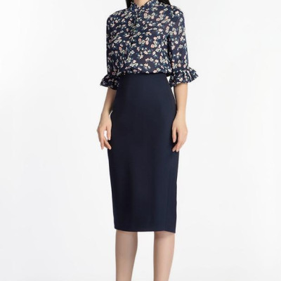 Chân Váy Midi Xẻ Sau De Leah - Xanh Dương Đen