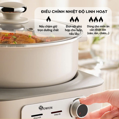 Nồi Lẩu Điện SOWUN SW6023 5L Hàng Chính Hãng, Đế Tách Rời Chống Dính Có Thể Chiên Xào Nấu Hoặc Dùng Để Ăn Lẩu