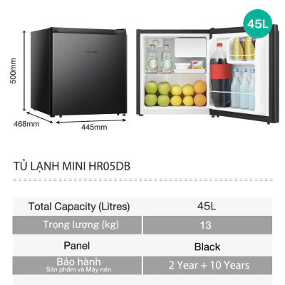 Tủ lạnh Mini Bar Hisense 45 Lít HR05DB tiết kiệm điện, thiết kế gọn nhẹ, bảo hành 24 tháng - HÀNG CHÍNH HÃNG