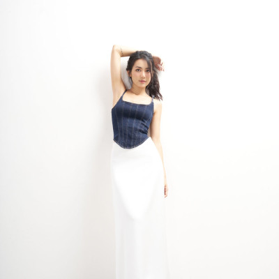 DOTTIE - Chân váy maxi vải satin - Trắng - S0168