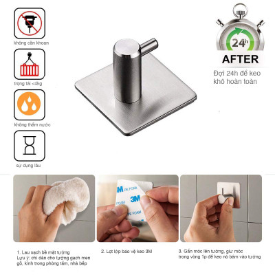 Combo 4 móc dán tường inox 304 HOBBY Home Decor TV160-4 có keo dán