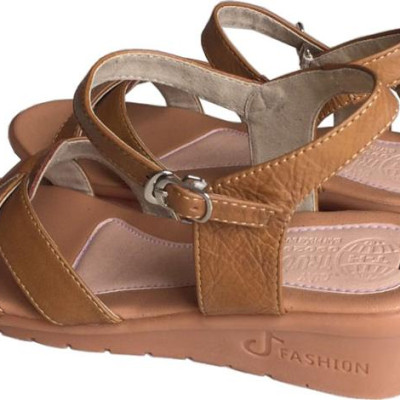 Dép nữ sandal Trường Hải đế xuồng da bò thật màu vàng Cao 5cm HÌNH ẢNH THẬT
