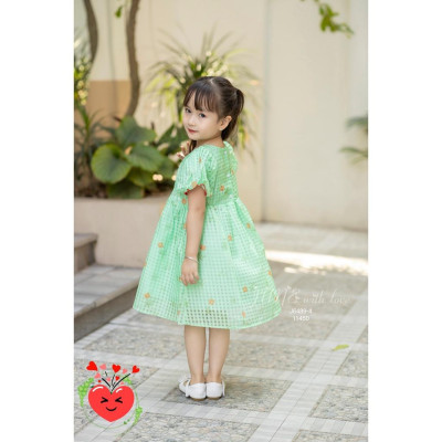 Đầm babydoll hoa cho bé gái tay phồng phong cách Hàn Quốc từ 12-35kg chất vải tơ mềm mát