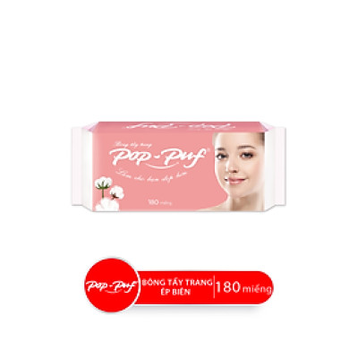 Bao Bông Tẩy Trang Ép Biên POP-PUF, 180 Miếng/Bao