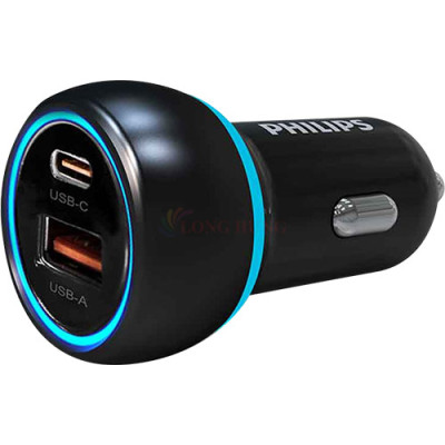 Cốc sạc xe hơi Philips 1USB 1Type-C 20W PD/QC3.0 DLP2552PB/97 - Hàng chính hãng 
