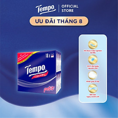 [MUA 3 LỐC TẶNG 1 LỐC GIẤY BỎ TÚI REGULAR] Khăn Giấy Bỏ Túi Cao Cấp Tempo Petit (18 Gói/Lốc) - 4 lớp bền dai, an toàn cho da - Thương hiệu Đức