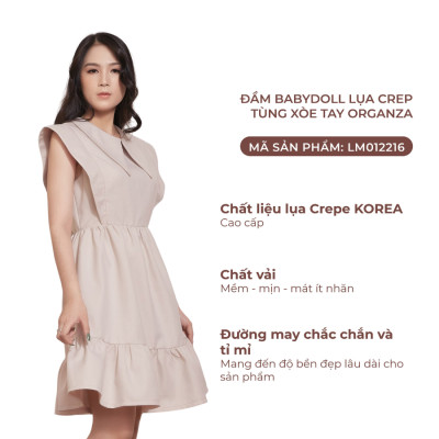 Đầm Babydoll Lụa Crep Tùng Xòe Tay Organza Maxivic, La Mộc - LM012216