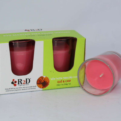 Nến Thơm, Tinh Dầu Quế Cam, [Ly 50g-Hộp 2 ly], Chính Hãng Từ Shop R2D, Thành Phần Tự Nhiên, Lành Tính.