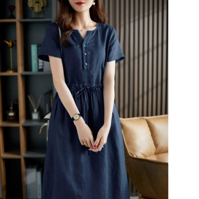 Đầm suông thiết kế mẫu mới xuân hè vải sợi Linen tự nhiên mịn mát da218