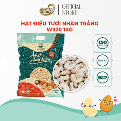 Hạt Điều Tươi Nhân Trắng Nguyên Hạt W320 Bịch 1Kg - Làm Bánh, Nấu Sữa