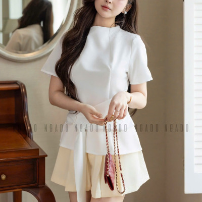 Áo trắng cột eo NGADO , Áo nữ kiểu , Áo công sở , Áo đi học , Áo thiết kế