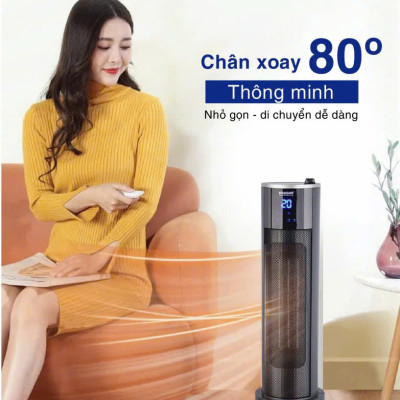 Máy sưởi gốm có phun sương tạo ẩm không khô da KORENO, quạt sưởi ấm không đốt oxi đổ tự ngắt tiết kiệm điện hàng chính hãng