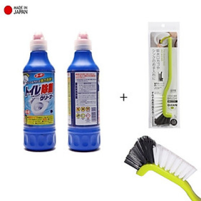 Combo 2 chai nước tẩy toilet đậm đặc + 1 cây bàn chải chà góc chữ L - made in Japan
