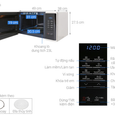 Lò vi sóng Samsung MS23K3513AS 23L 800W - Hàng chính hãng