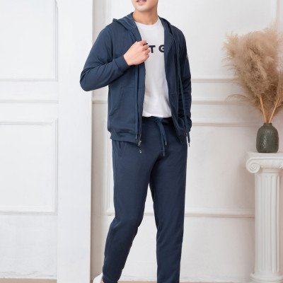 Bộ nỉ hoddie ALIGRO kéo khóa có mũ màu navy BN.15