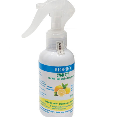 Chai xịt 150ml Biopro khử mùi diệt khuẩn kháng khuẩn Khu vực gây mùi khó chịu Khu vực nhà vệ sinh Hương chanh thơm mát