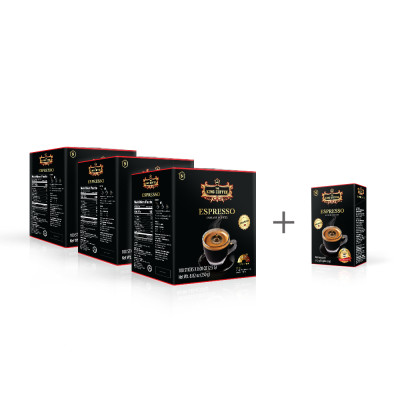 Combo 3 Cà Phê Đen Hòa Tan Espresso KING COFFEE - Hộp 100 gói x 2.5g + tặng 1 Cà Phê Đen Hòa Tan Espresso KING COFFEE - Hộp 15 gói x 2.5g
