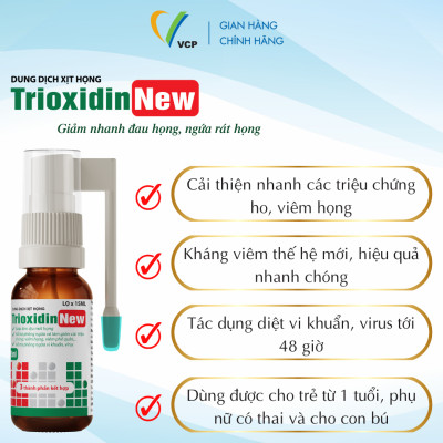 [COMBO 3 LỌ] Xịt Họng Trioxidin New VCP Pharma - Hỗ Trợ Giảm Các Triệu Chứng Ho, Đau Họng, Ngứa Rát Họng - Chai 15ml
