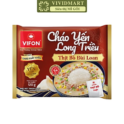 VIFON - Cháo yến Long Triều (có thịt thật) hương vị Thịt bò Đài Loan, Cháo thịt bò Đài Loan Vifon (120g/gói)