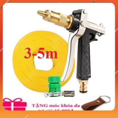 Bộ dây vòi xịt nước rửa xe, tưới cây ,tăng áp 3 lần,loại 3m, 5m 206236 đầu đồng,đai,nối nhựa vàng+  móc khoá