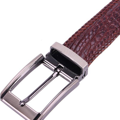 Thắt Lưng Nam Da Cá Sấu Đan Viền Đầu Kim Huy Hoàng HT4277 - Nâu Đất