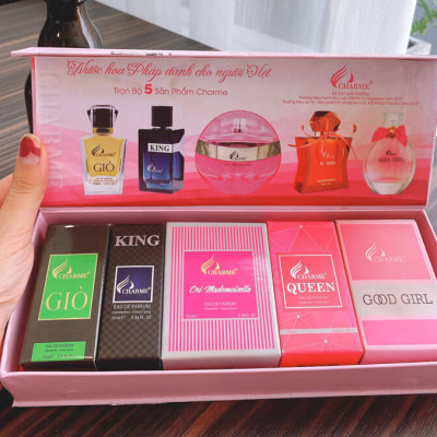 Set 5 mùi nước hoa Charme Mini 10ml (Charme Giò, Charme Queen, Charme Ori, Good Girl, Charme King), Tặng Kèm Vòng Tay May Mắn