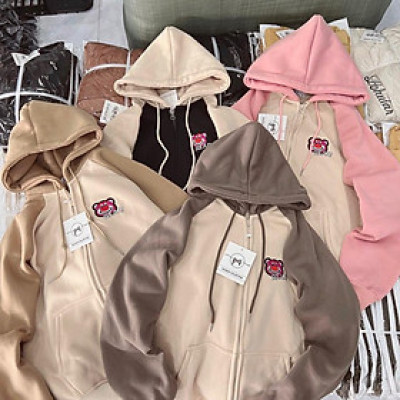 Áo khoác của nữ dây kéo Gấu Raplag Hình Thêu xinh xinh đẹp-A2074