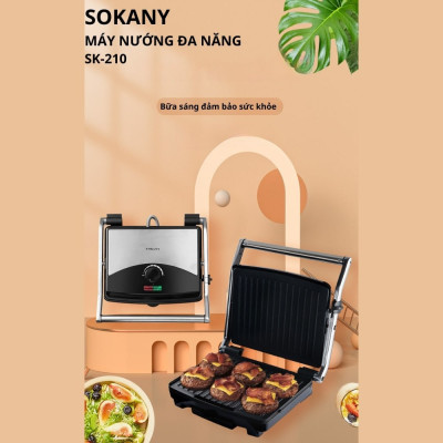 MỚI Máy kẹp nướng bánh mì ép bánh sandwich SOKANY SK-210 công suất cao 2000W rán trứng, nướng thịt CHỐNG DÍNH đa năng -HÀNG CHÍNH HÃNG