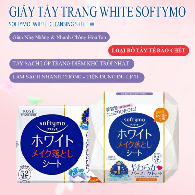 Khăn Giấy Tẩy Trang Dưỡng Trắng Da Kosé Softymo White Cleansing Sheet W (52 miếng)