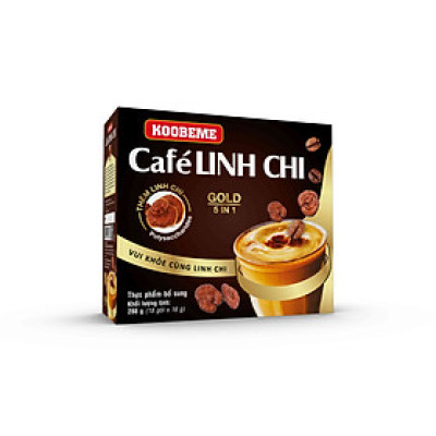 Cà phê hoà tan Café Linh Chi 5in1 Koobeme Gold vị đậm đà thêm Linh Chi tăng sức đề kháng Hộp 18gói