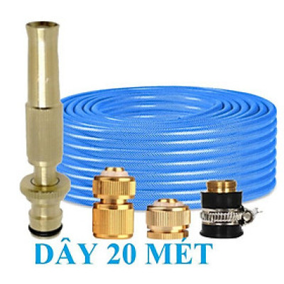 Bộ dây vòi xịt nước rửa xe, tưới cây . tăng áp 3 lần, loại 20m 206587 đầu đồng, cút đồng