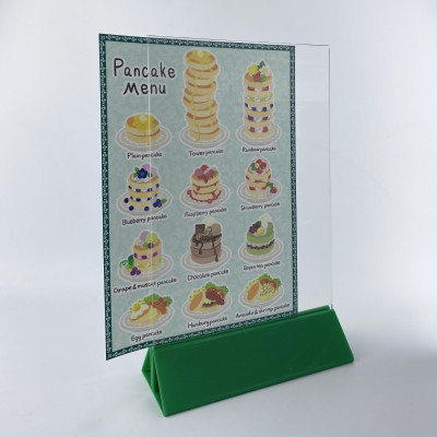 Kệ menu nhà hàng, Standee mica để bàn, Bảng quét mã QR Code, Kệ mica 2 mặt Enter E09-A 100x210mm đế lùa uốn chân chữ A