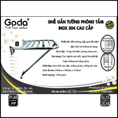 [CHÍNH HÃNG] Ghế gắn tường gấp gọn chống trượt inox 304 Goda - Bảo hành 36 tháng