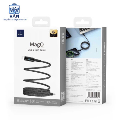 Cáp sạc hàng chính hãng WiWU Mag Q 100W Wi-C041: Bọc dù từ tính, hiển thị công suất, sạc nhanh laptop, điện thoại