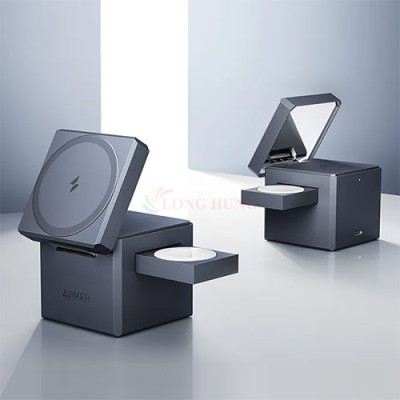 Đế sạc Anker 737 Cube Mag-Safe 3 in 1 1USB 2Type-C Y1811 - Hàng chính hãng