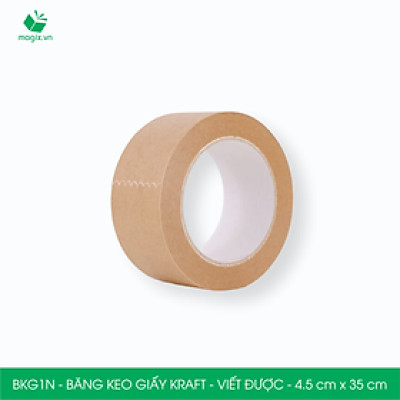 BKG1N - 4.5cm x 35m - 3 cuộn băng keo giấy Kraft da bò mặt nhám viết được - băng dính kraft đóng hàng