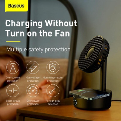 Quạt Bàn Baseus Di Động Độ Ồn Thấp Hỗ Trợ Sạc Lại Bộ Sạc Không Dây 10w - Hàng Chính Hãng