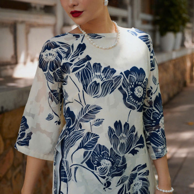 Áo Dài Cổ Thuyền Mẫu Đơn ADA013 thời trang thiết kế Hity