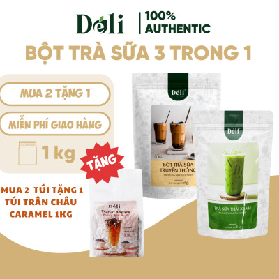 Combo 2 Túi Bột trà sữa thái xanh + truyền thống 3in1 Déli - 1kg pha chế trà sữa tiện lợi, nhanh chóng