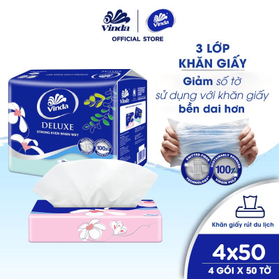 [MUA 3 LỐC SIZE S TẶNG 3 GÓI SIZE S ] Khăn giấy rút cao cấp Vinda Deluxe 3 lớp 50 tờ size S (4 Gói)